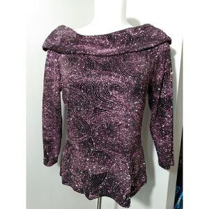 Metaphor Women Black Pink Silver Glitter‎ Cowl Neck Top Size M